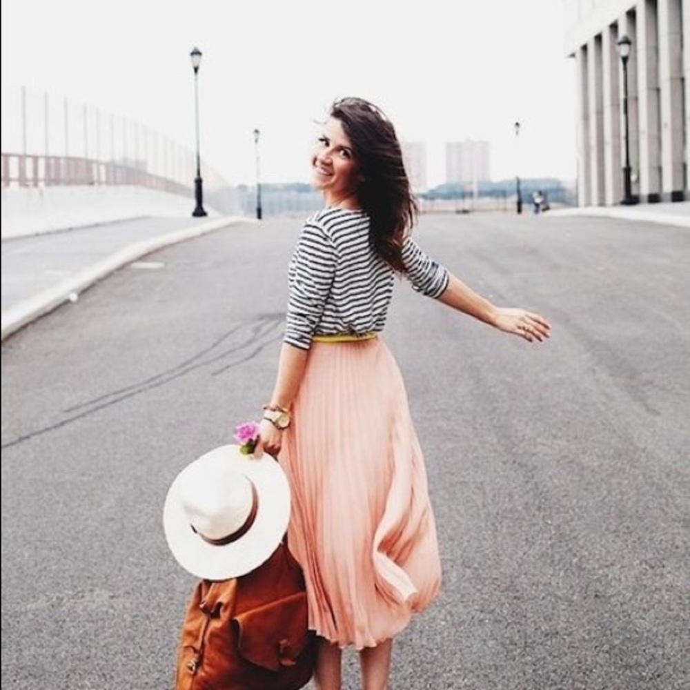 Light Pink Pleated Midi Skirt